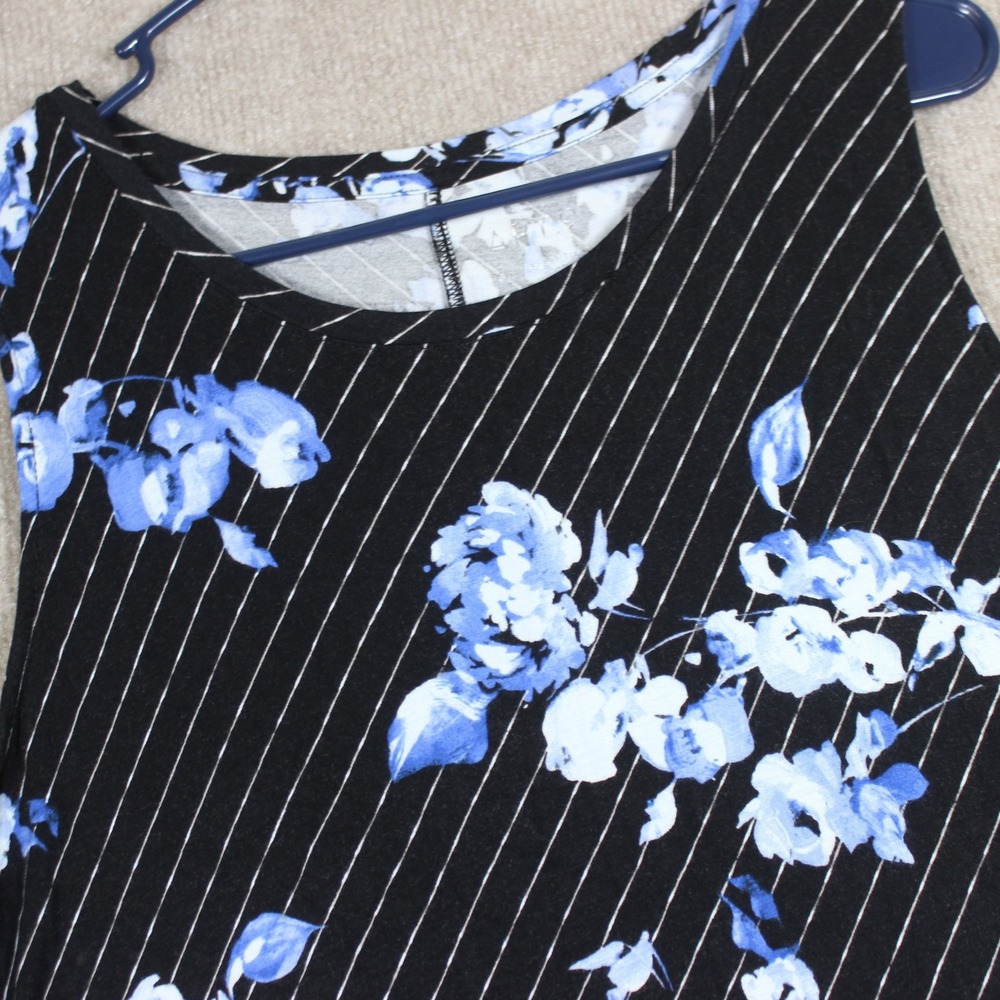 Apt 9‎ Womens Sleeveless Swing Tank Top Black Blue Floral Pinstripe XL